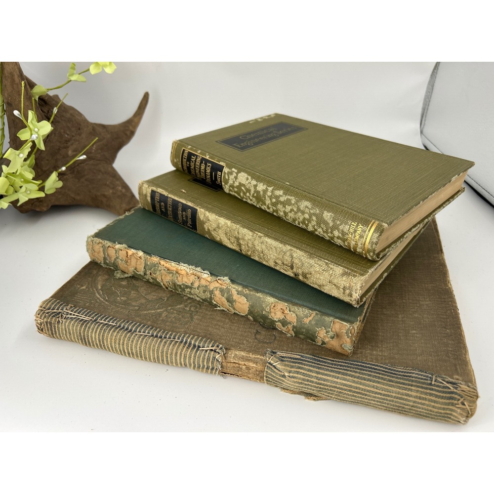Antique Green Book Bundle 1901 Geography Engineering Furniture Repair Set of 4